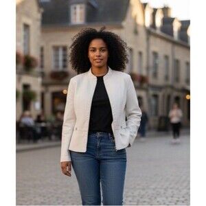 Savi Parker Faux Leather Moto Peplum Off White Light weight Jacket Size 2X